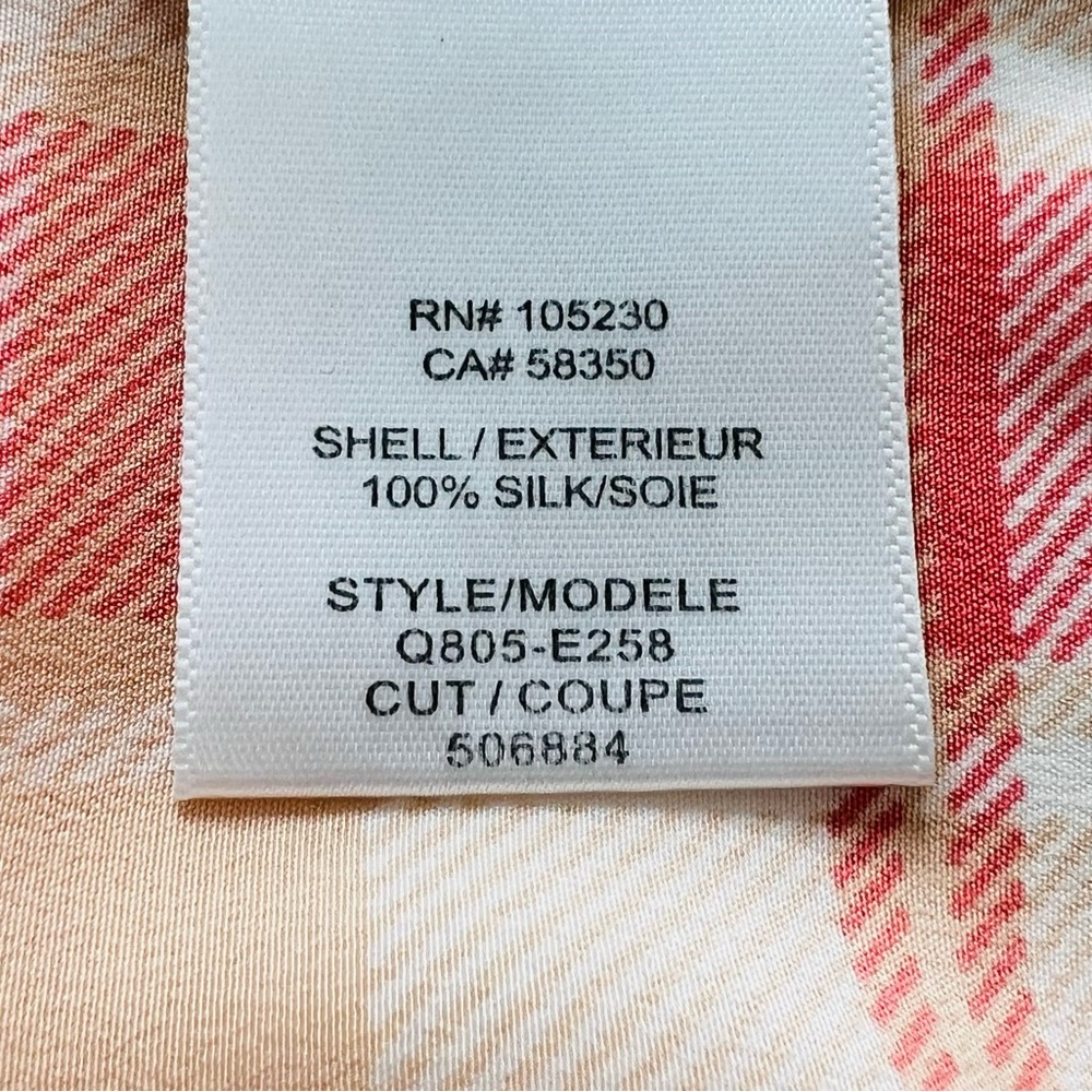 Equipment Femme Silk Cream with Peach Plaid Long Sleeve Blouse Size Large - Picture 6 of 7